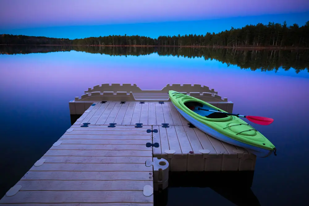 Lakefront dock setup with boat access